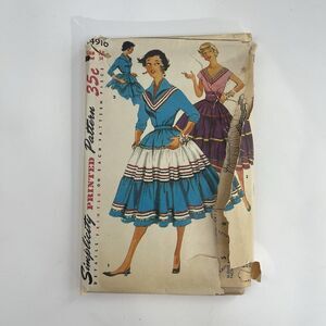 Squaw Skirt Cummerbund Size 16 B34 Vintage 50s CUT Pattern 4916 3 Tier Kimono